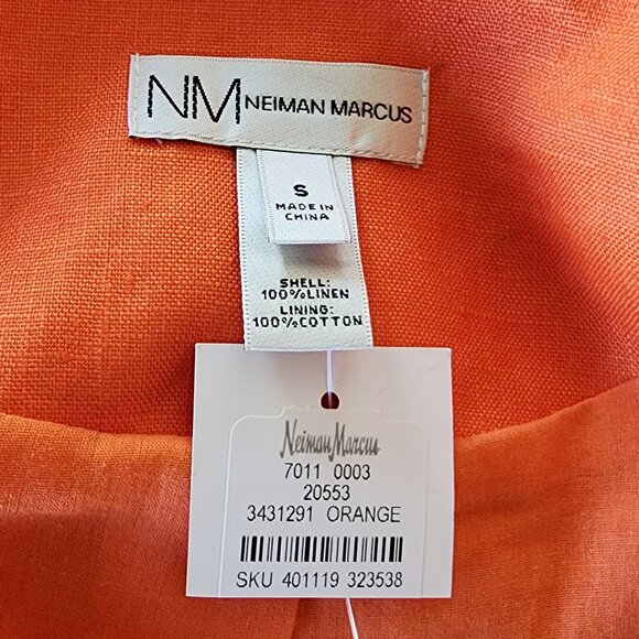 Neiman Marcus Blazer Bright Orange 100% Linen Open Front Women's Size Small - Picture 6 of 10